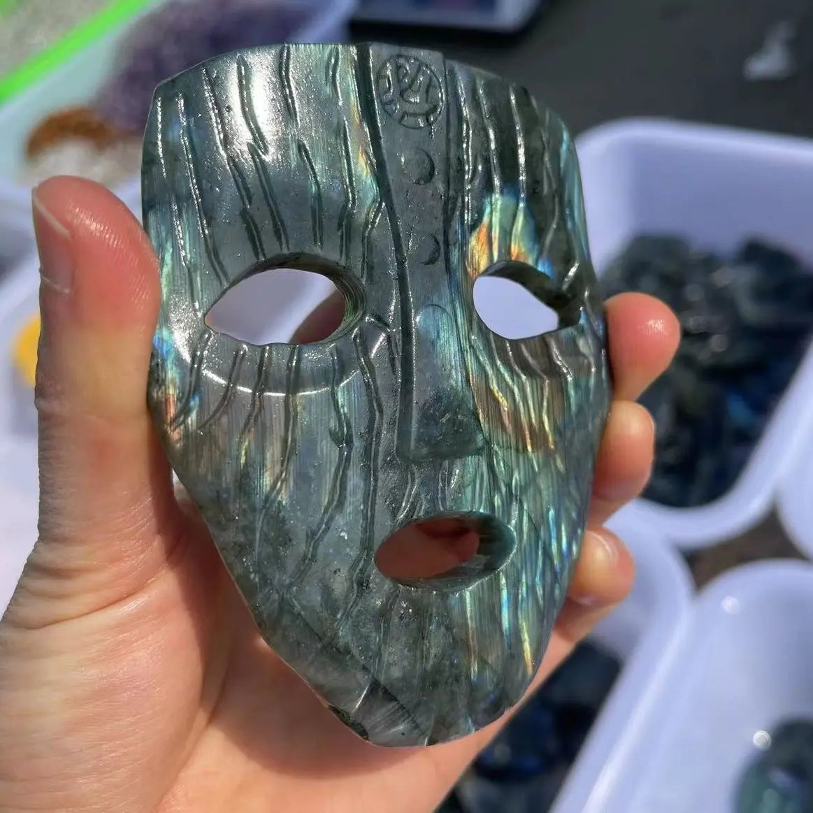 Natural Labradorite Mask Carving