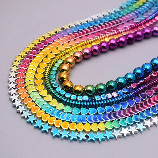 Rainbow Gradient Natural Hematite Bead Strand