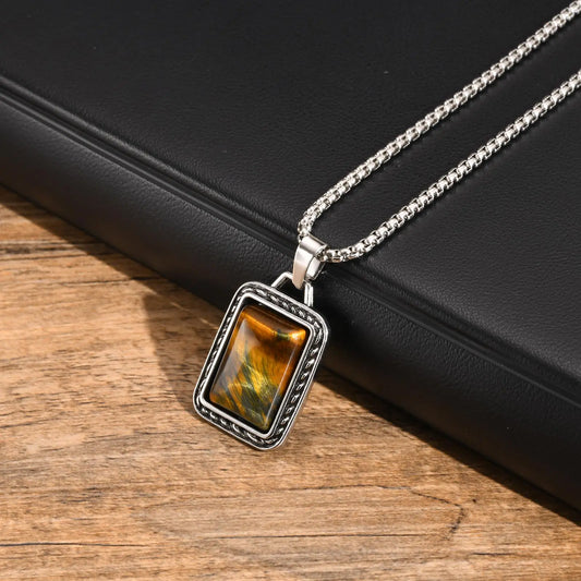 Collier pendentif en pierre œil de tigre
