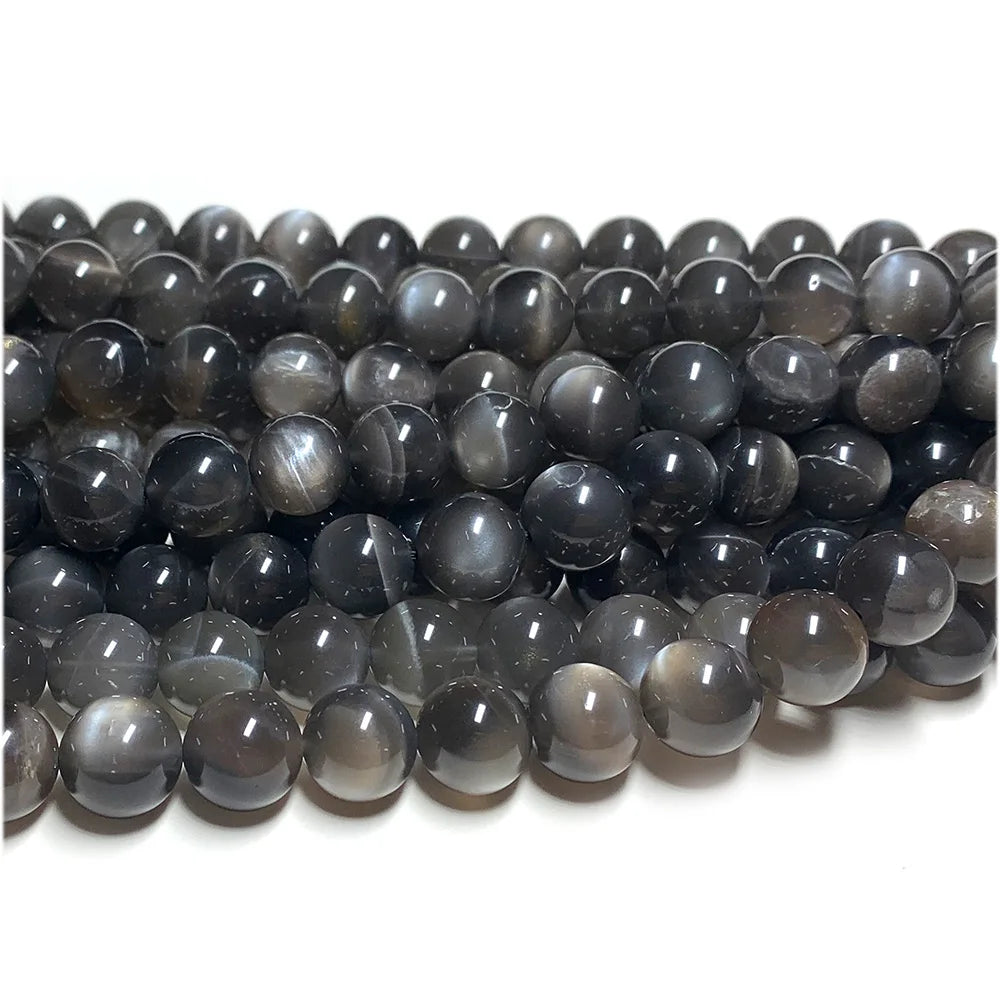 Natural Black Moonstone Round Bead Strand