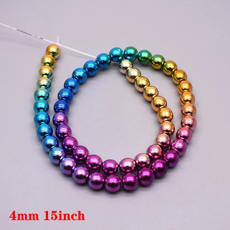 Rainbow Gradient Natural Hematite Bead Strand