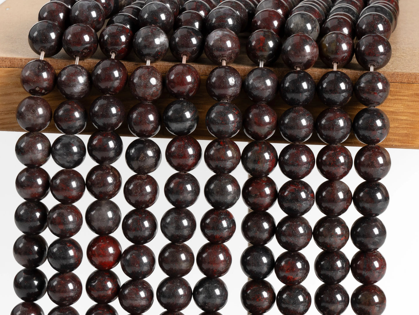 HQ Natural Dark Red Brecciated Jasper Bead Strand