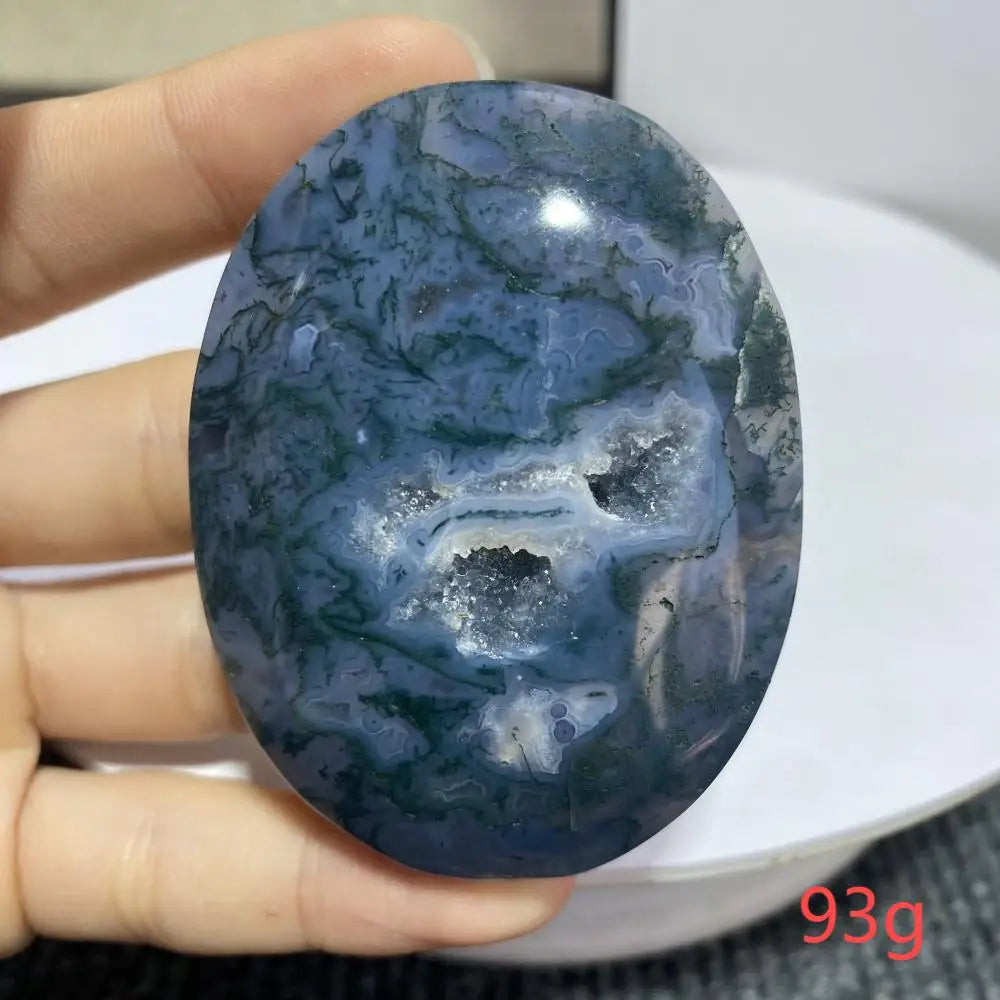 Natural Moss Agate Palm Stone