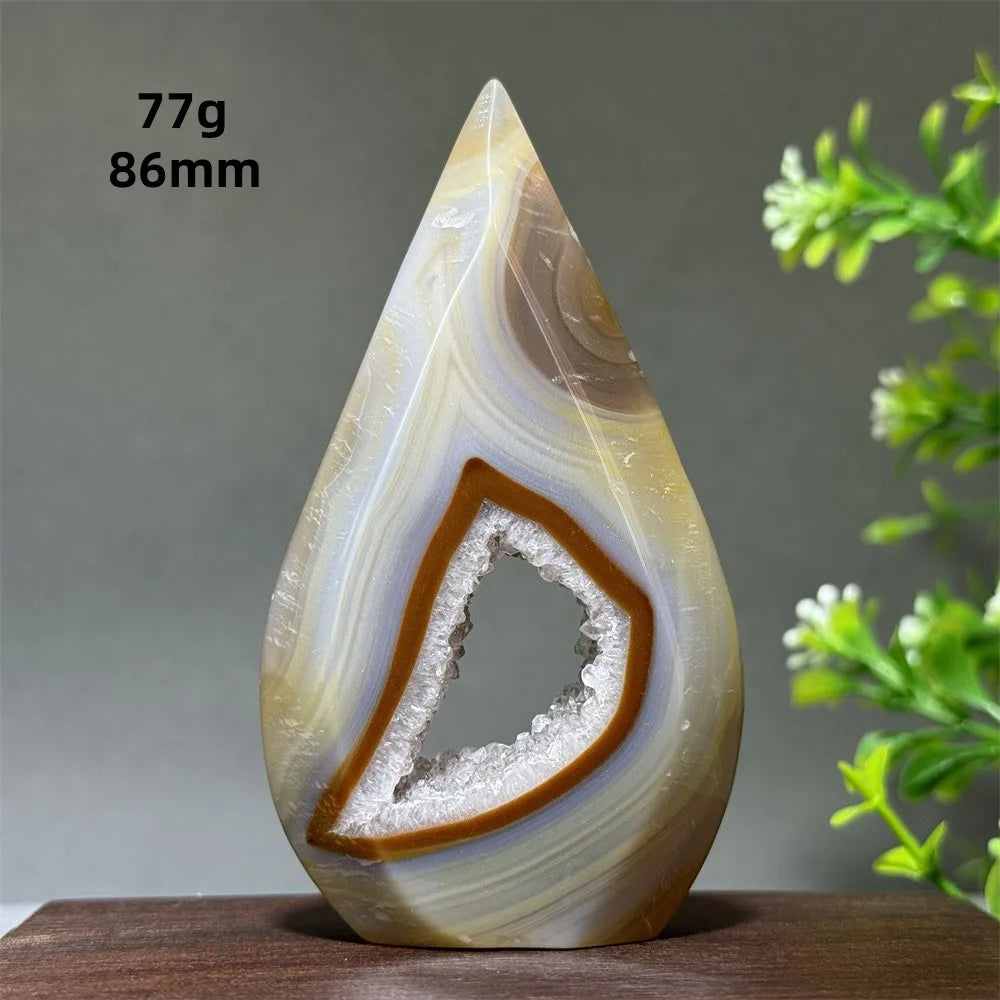 Natural Yellow Striped Agate Crystal Cave Free-Form Torch
