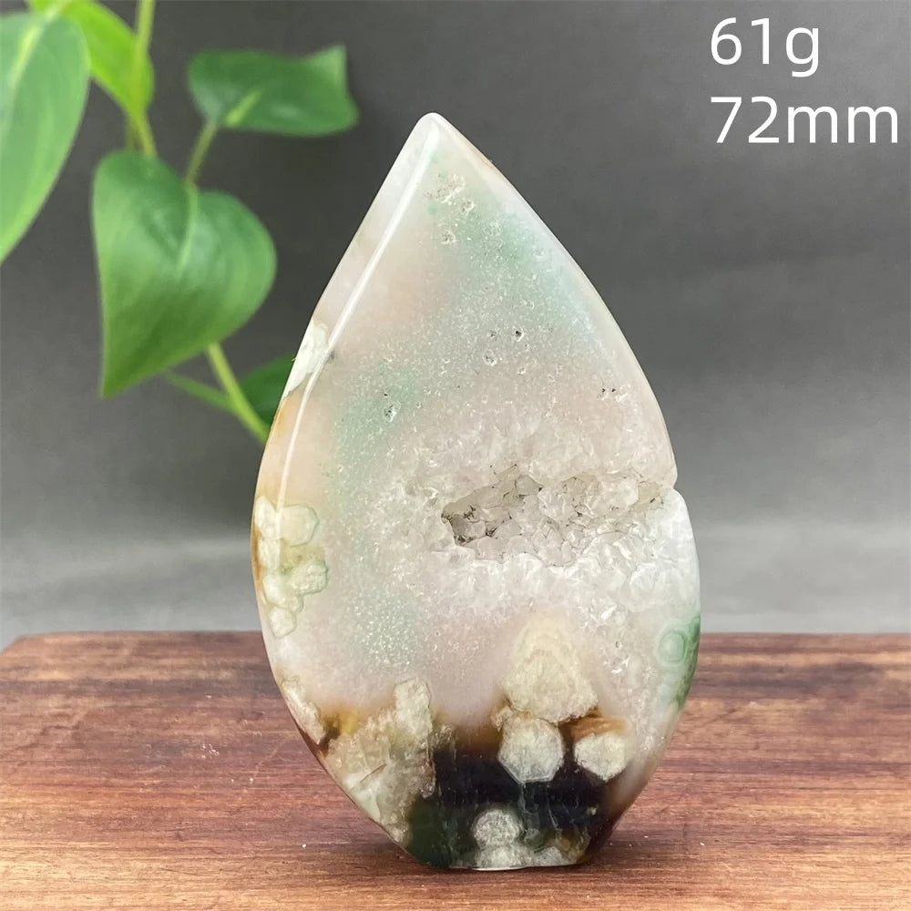 Natural Green Cherry Blossom Agate Freeform Torch