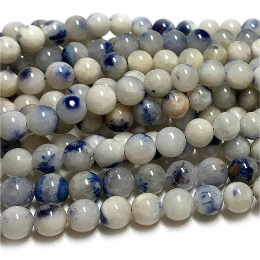 Natural Blue/White Dumortierite in Quartz Bead Strand