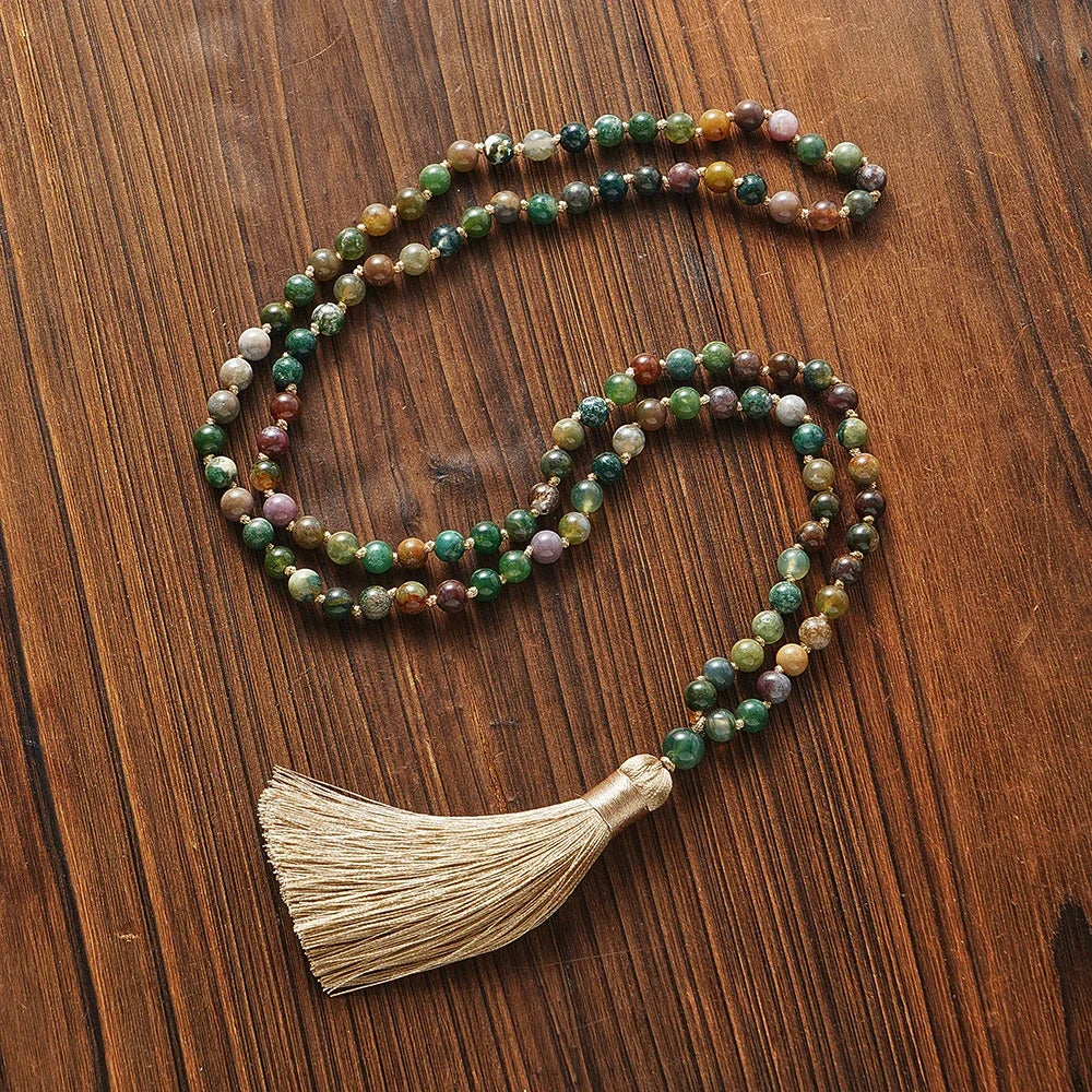 Collier Mala indien en onyx 108 perles
