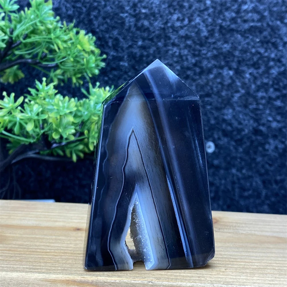 Black Agate Geode Obelisk