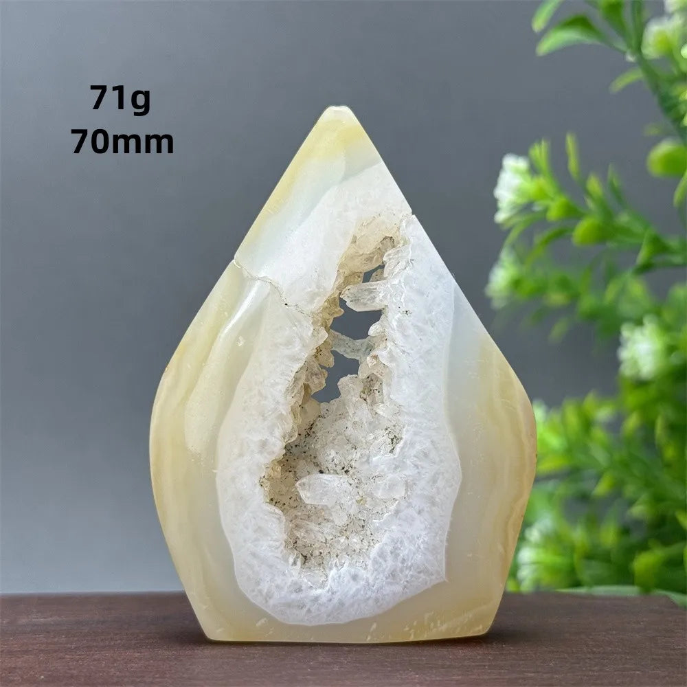 Natural Yellow Agate Geode Free Form Torch